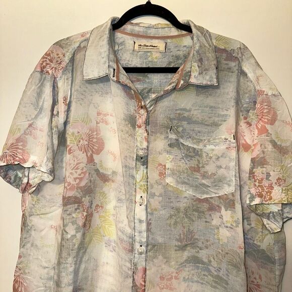 Free People Share Good Vibes Button Hawaiian Shirt Ocean Combo Floral Large EUC - Picture 3 of 10